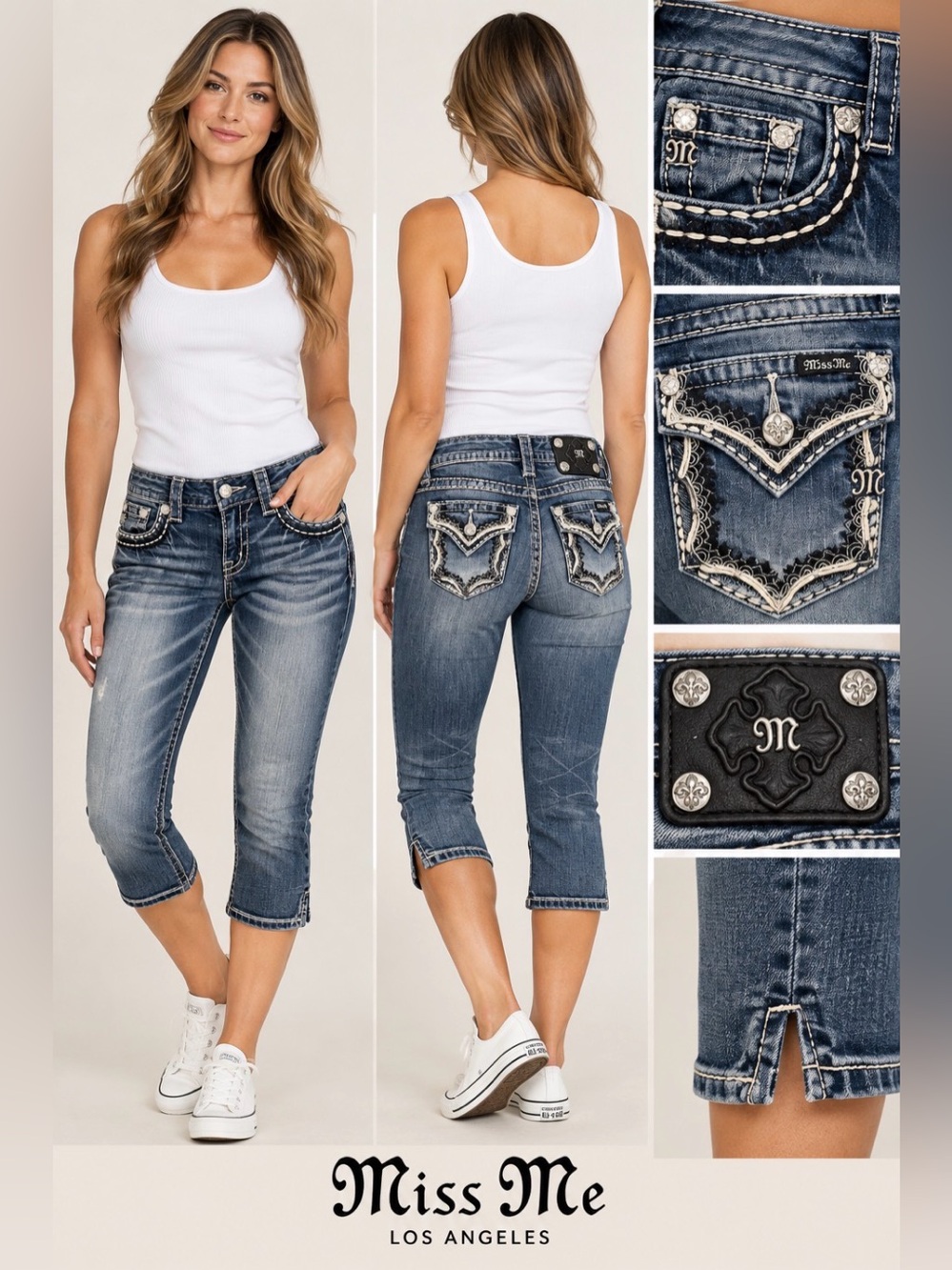 Miss Me JP5954P Capri Jeans Womens 27 Y2K Western Rhinestone Embellished